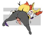  anthro anus ass_up bedroom_eyes big_butt blushing_profusely bra braixen butt clothed clothing clothing_around_one_leg crossdressing dipstick_tail erection generation_6_pokemon girly hi_res inner_ear_fluff male markings narrowed_eyes nintendo panties panties_around_one_leg pokemon pokemon_(species) presenting presenting_hindquarters red_nose redfred seductive solo spread_legs spreading tail tail_markings thick_thighs tuft underwear underwear_around_one_leg 