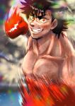 1boy abs boxer brown_hair excited fighting grin hajime_no_ippo karukaradon818 looking_at_viewer male_focus muscular muscular_male punching sendou_takeshi smile teeth topless_male 