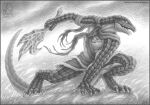  2023 4_toes 5_fingers anchor_symbol anthro armband artist_logo bottomwear clothing cloud crouching dated feet fingers fur fur_markings graphite_(artwork) grass hand_on_ground hi_res lizard logo looking_forward male markings open_mouth outside overlord_(series) pencil_(artwork) plant reptile scalie scarf signature skirt sky solo tail text thetundraghost toes traditional_media_(artwork) url zaryusu_shasha 