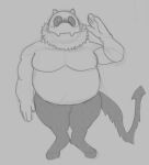  2020 5_fingers anthro black_sclera blush blush_lines bone crotch_tuft cute_fangs demon digital_drawing_(artwork) digital_media_(artwork) fingers front_view fur furry_tail gesture grey_background guide_lines hooves horn keth_(monster_smash) male monochrome monster_smash moobs nobodyshouse nude nude_male overweight overweight_male ruff salute simple_background sketch skull skull_head solo spade_tail standing tail tuft unguligrade 