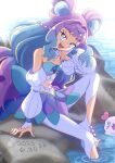  1girl absurdres blue_eyes blue_hair blue_nails choker colored_eyelashes cure_la_mer dated day eyelash_ornament gradient_hair heart heart_in_eye highres kururun_(precure) laura_la_mer layered_skirt leggings long_hair looking_at_viewer magical_girl mismatched_eyelashes multicolored_eyes multicolored_hair navel ocean open_mouth pearl_hair_ornament pink_eyes pink_hair precure rock sitting skirt smile symbol_in_eye thick_eyelashes tropical-rouge!_precure very_long_hair water white_choker white_leggings white_sleeves zerolay 