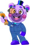  alpha_channel anthro bear blue_clothing buckteeth clothing corrupted digital_creature electroshock_weapon five_nights_at_freddy&#039;s five_nights_at_freddy&#039;s:_security_breach_ruin footwear happy helpi_(fnaf) lineless low_res male mammal official_art pink_body pink_cheeks purple_clothing purple_footwear purple_shoes scottgames shaded shoes simple_shading simple_style solo taser teeth unknown_artist weapon yellow_eyes 