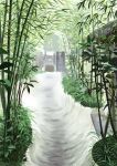  bamboo bamboo_forest building day fern forest highres hkwryyy_pepe leaf nature no_humans original path plant scenery sunlight wall 