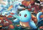  :o absurdres commentary_request day fuju1012 highres leaf no_humans open_mouth outdoors pokemon pokemon_(creature) ripples solo squirtle water 