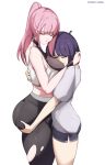  2girls ass ass_grab breasts closed_eyes closed_mouth highres hololive hololive_english hug large_breasts long_hair mori_calliope mori_calliope_(4th_costume) multiple_girls ninomae_ina&#039;nis ninomae_ina&#039;nis_(5th_costume) o22no pink_hair ponytail purple_hair short_hair thighs virtual_youtuber 