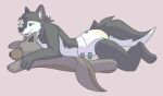  anthro bodily_fluids canid canine canis clothed clothing diaper domestic_dog fur genital_fluids husky kinkojom male mammal nordic_sled_dog open_mouth peeing plushie plushophilia simple_background solo spitz urine wearing_diaper wet_diaper wetting wetting_diaper 