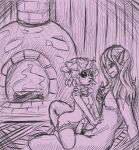  anthro bedroom_eyes breasts clyne_(frostedscales) deku_(tloz) deku_noble_(frostedscales) deku_scrub detailed_background duo elemental_creature elemental_humanoid female flora_fauna frostedscales hair_twirl humanoid humanoid_pointy_ears hylian interspecies male male/female monochrome narrowed_eyes nintendo plant plant_humanoid pubes seductive sitting_on_another sitting_on_partner size_difference small_breasts smaller_female straddling tagme the_legend_of_zelda 