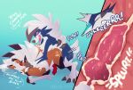  anal anal_knotting anal_penetration anthro ass_up blue_body blue_fur bodily_fluids canid claws cum cum_in_ass cum_inside dialogue doggystyle duo erection from_behind_position fur generation_7_pokemon genital_fluids hair hi_res internal knotting lycanroc male male/male mammal midnight_lycanroc mohawk nintendo nude open_mouth penetration penile penile_penetration penis_in_ass pokemon pokemon_(species) red_eyes sex smile white_hair xxbrewbeastxx 