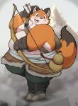  2023 absurd_res anthro arrow_(weapon) belly big_belly blush bow_(weapon) canid canine clothed clothing fox hi_res kemono kusosensei male mammal moobs overweight overweight_male ranged_weapon solo weapon 