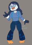  4_fingers absurd_res animatronic anthro avian beak beakstick big_breasts bird blue_body blue_bottomwear blue_clothing blue_eyes blue_hair blue_pants blue_sweater blue_topwear bottomwear breasts choker clothed clothing doodle_(paeonypetals) eyelashes eyewear fan_character female fingers five_nights_at_freddy&#039;s furgonomics glasses grey_background hair hi_res jewelry lipstick long_hair machine makeup necklace open_mouth paeonypetals pants penguin pink_lipstick rectangular_glasses robot scottgames shirt simple_background solo suspenders sweater thick_thighs topwear white_body white_clothing white_shirt white_topwear wide_hips 
