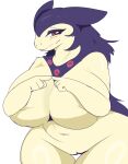  absurd_res anthro big_breasts blush breasts brown_eyes female genitals hi_res hisuian_form hisuian_typhlosion killer._ez looking_at_viewer nintendo open_mouth pokemon pokemon_(species) purple_body pussy regional_form_(pokemon) simple_background solo thick_thighs white_background yellow_body 