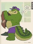  2023 alligator alligatorid anthro belly brok_(character) brok_the_investigator clothing crocodilian dialogue english_text hat headgear headwear hi_res male reptile scalie slightly_chubby solo spectral-bat text underwear undressing 