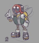  2023 4_fingers ambiguous_gender anthro armor arthropod backpack badgerben boots clothing dipteran fan_character fingers flyguy footwear gloves grey_background handwear headgear helmet insect sega simple_background smile solo sonic_the_hedgehog_(series) teeth topwear vest wings 