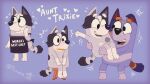  &lt;3 2023 anthro apron apron_only aunt_(lore) australian_cattle_dog australian_shepherd black_apron black_nose blue_background blue_body blue_fur bluey_(series) blush bodily_fluids brown_inner_ear brown_markings canid canine canis canon_couple carrying_another carrying_partner cattledog character_name chips_(food) clothed clothing digital_drawing_(artwork) digital_media_(artwork) domestic_dog duo embarrassed english_text facial_hair featureless_crotch female flat_colors food food_on_face food_on_mouth freckles fur grey_body grey_fur grey_inner_ear happy herding_dog hi_res looking_at_another looking_at_partner looking_away male male/female mammal markings married_couple mostly_nude nude open_mouth pastoral_dog plantigrade potato_chips purple_body purple_fur raised_arm sheepdog simple_background sitting smile sparkles spots spotted_markings standing stripe_heeler sweat sweatdrop tail text text_on_apron text_on_clothing tongue trixie_heeler tunk_saray_lovesta uncle_(lore) waving_tail white_text 