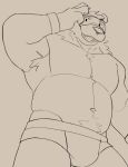  3000vnd anthro armpit_hair bear body_hair bulge clothing eyewear glasses happy_trail hi_res male mammal musclegut muscular muscular_male neck_tuft nipples pubes solo tuft underwear 