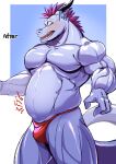  absurd_res after_transformation anthro belly blush bulge clothing dragon hi_res ma5ka4nai male muscular organs overweight rangstrom solo stomach thong transformation underwear weight_gain 
