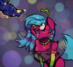  abstract_background anthro bodily_fluids canid duo eddotheweirdo female genital_fluids genitals knot looking_at_genitalia looking_at_penis male mammal open_mouth open_smile penis precum scene_kid smile sparkledog 