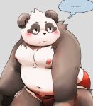  2023 anthro bear belly black_body black_nose blush bulge clothing ellipsis giant_panda kemono male mammal meg_hoi moobs navel nipples overweight overweight_male solo underwear white_body 