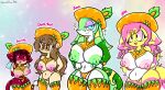  anthro belly big_breasts blue_eyes breasts brown_eyes brown_hair clothing female generation_5_pokemon green_nipples group hair hat headgear headwear hi_res huge_breasts human june_greenfield legwear lewdchuu_(artist) mammal nintendo nipples pink_eyes pink_hair pink_nipples pokemon pokemon_(species) red_eyes serperior squeaks_(lewdchuu) stockings tail thong underwear watchog 