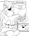  anthro breasts butt cleavage clothed clothing dialogue duo female greenhill grinding male miles_prower rouge_the_bat sega sonic_the_hedgehog_(series) speech_bubble teeth 