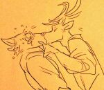  anthro beastars blush bodily_fluids canid canine canis deer duo eyes_closed kiss_on_lips kissing leaning leaning_forward legoshi_(beastars) louis_(beastars) male male/male mammal surprise surprise_kiss surprised_expression sweat wolf wuffinarts 