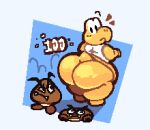  anthro big_butt bottomless butt clothed clothing emanata goomba group huge_butt koopa looking_back male mario_bros nintendo overweight overweight_anthro overweight_male roundedpentagon scalie simple_background 