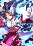  1girl absurdres animal_ears ear_covers freely2327 hand_fan highres horse_ears horse_girl japanese_clothes king_halo_(my_dance_coming_around)_(umamusume) king_halo_(umamusume) midriff official_alternate_costume smile solo umamusume weapon 