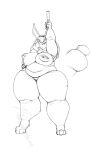  3_toes 5_fingers anthro belly big_belly blankwolf breasts butt feet female fingers fur gun hair hi_res lagomorph leporid mammal monochrome nipple_piercing nipples overweight overweight_anthro overweight_female piercing rabbit ranged_weapon sketch solo tail toes weapon 