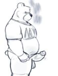  2023 animal_crossing anthro balls band-aid bandage bear belly clothing curt_(animal_crossing) erection genitals hi_res male mammal nintendo overweight overweight_male penis shirt solo topwear unholyluhen 