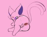  anus butt digital_drawing_(artwork) digital_media_(artwork) dustyspaghetti eeveelution espeon female feral generation_2_pokemon genitals looking_back lying nintendo on_side pink_background pink_body pokemon pokemon_(species) purple_eyes pussy raised_tail simple_background solo tail 