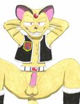 2022 anthro anthrofied anus balls belt boots bottomless butt clothed clothing colored_pencil_(artwork) crouching erection felid feline footwear fur generation_1_pokemon genitals hands_behind_head hi_res looking_at_viewer male male_focus mammal mostly_nude nintendo nude open_clothing penis persian_(pokemon) pokemon pokemon_(species) pokemorph presenting presenting_anus presenting_balls presenting_crotch simple_background smile solo solo_focus spread_legs spreading tail tan_body tan_fur topwear traditional_media_(artwork) ultimatepokemorphs vest white_background yellow_body yellow_fur 