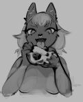  absurd_res anthro bone breasts domestic_cat facial_piercing felid feline felis female fur greyscale hair hatsumiilkshake hi_res mammal monochrome nose_piercing nose_ring open_mouth open_smile piercing ring_piercing simple_background skull skull_head smile solo tongue tongue_out 
