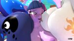  3d_(artwork) anthro anthrofied anthroponiessfm big_breasts big_butt breasts butt butt_lick digital_media_(artwork) equid equine female female/female friendship_is_magic hasbro hi_res horn licking mammal my_little_pony princess_celestia_(mlp) princess_luna_(mlp) semi_incest sibling sister sisters tongue tongue_out twilight_sparkle_(mlp) unicorn 