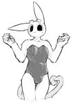  2023 :3 anthro black_eyes blush blush_lines bodily_fluids chest_tuft clothed clothing crossdressing gesture hi_res lagomorph leporid lingerie male mammal ra_tenpu rabbit shoulder_tuft solo strapless_clothing strapless_leotard sweat sweatdrop tail tail_gesture tail_heart tail_tuft tuft unnamed_character 