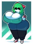  3:4 absurd_res big_breasts big_butt breasts butt can cleavage clothed clothing container dewy-eyedboy female generation_3_pokemon green_eyes green_hair hair hi_res huge_breasts huge_butt huge_thighs humanoid hyper hyper_breasts kirlia narrowed_eyes nintendo pokemon pokemon_(species) solo standing thick_thighs white_body 