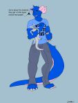  absurd_res anthro beverage_can blue_body blue_fur claws clothing curled_horn dragon duo female fur furred_dragon grey_body hi_res horn hybrid koblstone kobold larger_male male meme meme_clothing monster_energy monster_energy_can muscular pink_horn shirt simple_background size_difference smaller_female speech_bubble tail text text_on_clothing text_on_shirt text_on_topwear toe_claws topwear wingless_dragon zakrunoo 
