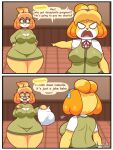  3:4 absurd_res animal_crossing anthro big_breasts border breasts canid canine canis cleavage clothed clothing comic derp_eyes derpybelle dialogue domestic_dog duo english_text eyewear female glasses hi_res isabelle_(animal_crossing) jhenightfox mammal nintendo shih_tzu text thick_thighs toy_dog white_border wide_hips 