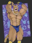  abs absurd_res animal_head animal_humanoid anthro armpit_hair biceps body_hair bottomwear bulge chest_hair clothed clothing felid flexing for_a_head fur gloves handwear hi_res humanoid jaguar king_(tekken) looking_at_viewer male mammal muscular muscular_anthro muscular_male nipples open_mouth pantherine pecs pubes sharp_teeth simple_background smile solo sowo spots spotted_body standing tail teeth tekken thick_thighs thong underwear 