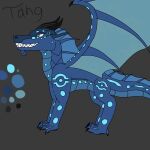  all_fours bioluminescence blue_eyes claws dragon fan_character glowing hi_res horn male membrane_(anatomy) reference_image scalie seawing_(wof) solo talons tang_(very_blue_rainwing) very_blue_rainwing wings_of_fire 