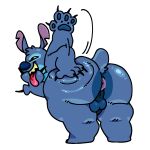  1:1 4_fingers alien antennae_(anatomy) anthro anus balls blue_body blue_fur blue_nose butt butt_slap claws digital_media_(artwork) disney experiment_(lilo_and_stitch) fingers fur galatix genitals head_tuft hi_res lilo_and_stitch looking_at_viewer male notched_ear nude open_mouth overweight penis simple_background slap smile solo stitch_(lilo_and_stitch) thick_thighs tuft 