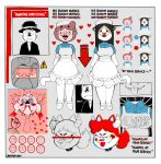  &lt;3 accessory ambiguous_gender amy_(creator_ant) anthro apron arrow_sign blood bodily_fluids breasts clothed clothing costume creator_ant domestic_cat felid feline felis female group hair hi_res horn long_hair male mammal nipples nosebleed short_hair simple_background suit text tongue tongue_out x-ray_vision 