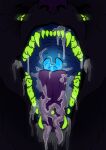  ambiguous_gender anthro bodily_fluids canid canine dark_lighting drooling feral fur hair looking_at_viewer looking_back looking_back_at_viewer looking_down lovi23(artist) mammal neon neon_eyes open_mouth oral_vore saliva smile soft_vore solo teeth tongue tongue_out vore 