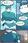  2023 absurd_res big_breasts bottomwear breasts clothing colored comic dialogue female hi_res holding_breast huge_breasts jenny_wakeman legwear machine miniskirt my_life_as_a_teenage_robot nickelodeon not_furry robot skirt solo thigh_highs zetaskully 