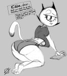  2018 anthro artist_logo asking barefoot big_breasts big_butt big_eyes big_nipples biped black_text bold_text breasts butt cleaning clothed clothed_anthro clothed_female clothing crop_top dialogue digital_drawing_(artwork) digital_media_(artwork) dipstick_tail domestic_cat ellipsis extended_arm eyebrows eyelashes feet felid feline felis female fingers freckles fully_clothed greyscale guide_lines head_turned hi_res humanoid_hands kneeling leaning leaning_forward logo long_whiskers looking_back mammal markings mature_anthro mature_female monochrome mother_puss mouth_closed name_drop name_in_dialogue nipple_outline nipples no_irises panties plantigrade prick_ears pupils question shirt sixsidesofmyhead sketch small_nose soles solo speech_bubble tail tail_markings term_of_endearment text text_emphasis the_complex_adventures_of_eddie_puss thick_thighs thin_eyebrows three-quarter_view toes topwear under_boob underwear webcomic whiskers worried 