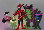  2023 ambiguous_gender anthro avataro_sentai_donbrothers biped black_body black_fur blue_body blue_fur clothing crossover feral fezandipiti full-length_portrait fur generation_9_pokemon green_body green_fur group heroes_of_kitakami holding_object holding_sword holding_weapon humanoid male mammal melee_weapon munkidori nintendo ogerpon okidogi pink_nose pokemon pokemon_(species) portrait shorah_art simple_background spandex standing super_sentai sword taro_momoi tight_clothing weapon 