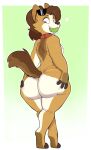  &lt;3 absurd_res anthro ball big_butt bodily_fluids butt canid canine canis domestic_dog drooling female fur hi_res huge_butt looking_back mammal nude saliva smile solo tan_body tan_fur tennis_ball usnarbit white_body white_fur 