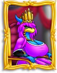  ahkvenir anthro big_breasts breasts chair cleavage clothed clothing crown dragon exposed_belly furniture hair headgear herm horn huge_breasts intersex jewelry long_hair looking_at_viewer magenta_hair necklace royalty scalie solo throne 