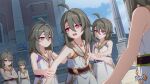  1boy 5girls ahoge arm_grab blue_sky breasts chinese_commentary clenched_hand closed_mouth cloud cloudy_sky collarbone crying crying_with_eyes_open hair_between_eyes highres honkai_(series) honkai_impact_3rd jewelry key looking_at_another medium_hair multiple_girls necklace official_art official_wallpaper open_mouth short_hair sky small_breasts tears teeth upper_teeth_only vita_(young)_(honkai_impact) 