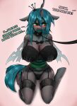  anthro arthropod big_breasts blush bra breasts changeling clothed clothing collar female friendship_is_magic garter_belt garter_straps hasbro hi_res horn invalid_tag leash my_little_pony open_mouth panties queen_chrysalis_(mlp) shamziwhite shy sitting underwear 