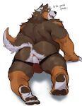  2022 all_fours anthro anus barazoku be_gentle bernese_mountain_dog bodily_fluids butt canid canine canis clothed clothing dialogue domestic_dog english_text fur imminent_anal imminent_sex inviting jockstrap jockstrap_only looking_at_viewer looking_back looking_back_at_viewer male mammal molosser mountain_dog multicolored_body multicolored_fur musclegut muscular muscular_male perineum presenting presenting_anus presenting_hindquarters reo_(o_reowoof) reolixious simple_background solo stuttering sweat swiss_mountain_dog tail text topless underwear underwear_only white_background 